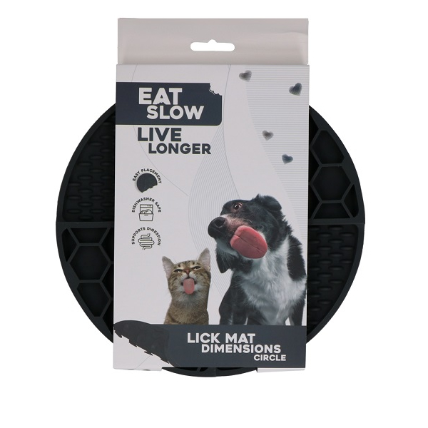 Leckmatte - Eat Slow Live Longer Lick Mat Dimensionen Rund Grau