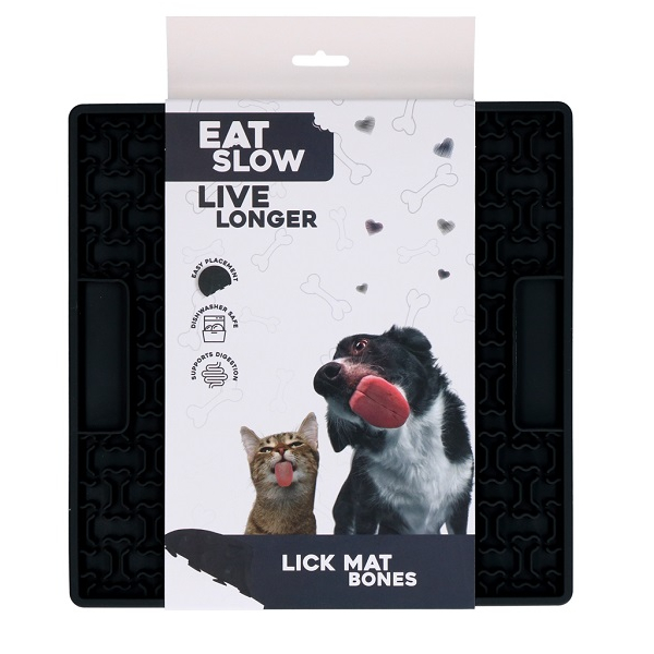Leckmatte - Eat Slow Live Longer Lick Mat Knochen Grau